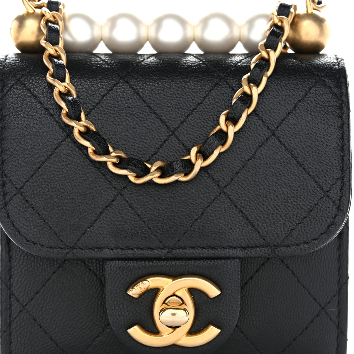 Lambskin Quilted Chic Pearls Flap Black - Image 8