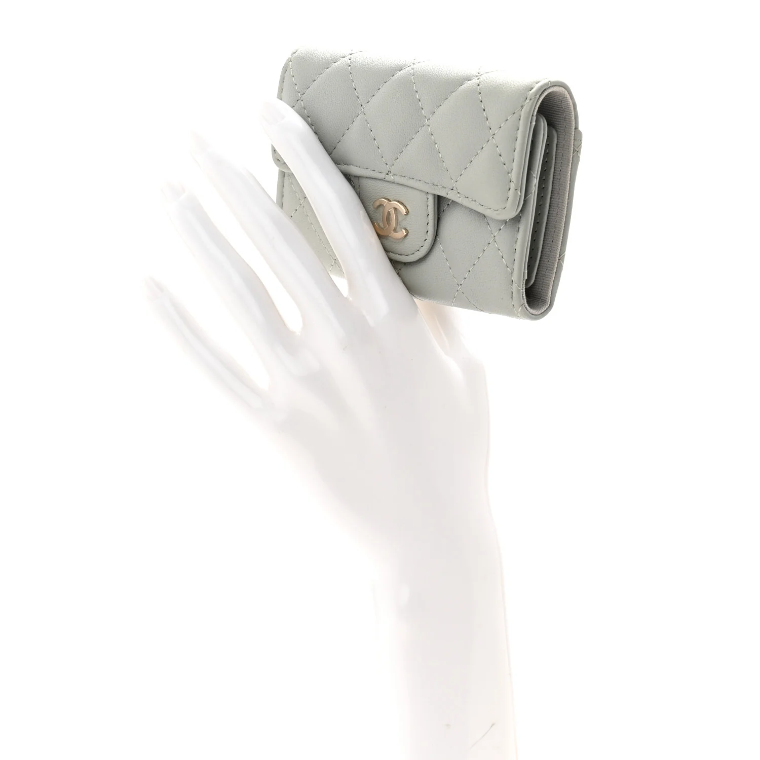 Lambskin Quilted Classic 4 Key Holder Wallet Grey - Image 2