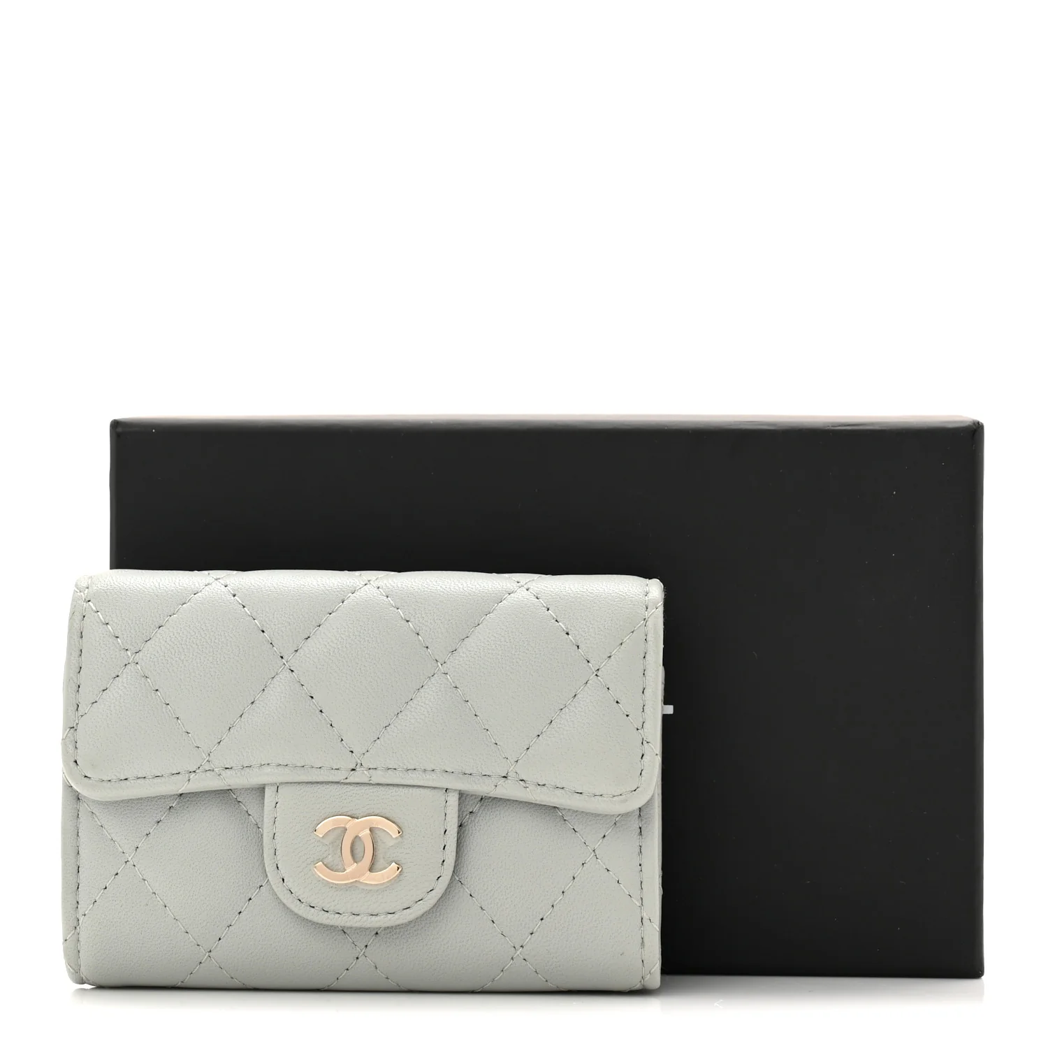 Lambskin Quilted Classic 4 Key Holder Wallet Grey - Image 9