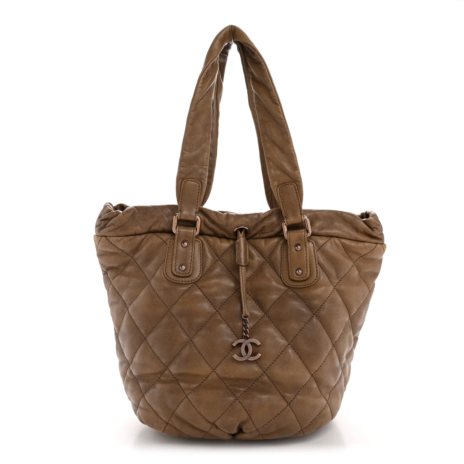 Lambskin Quilted Cloudy Bundle North South Tote Beige
