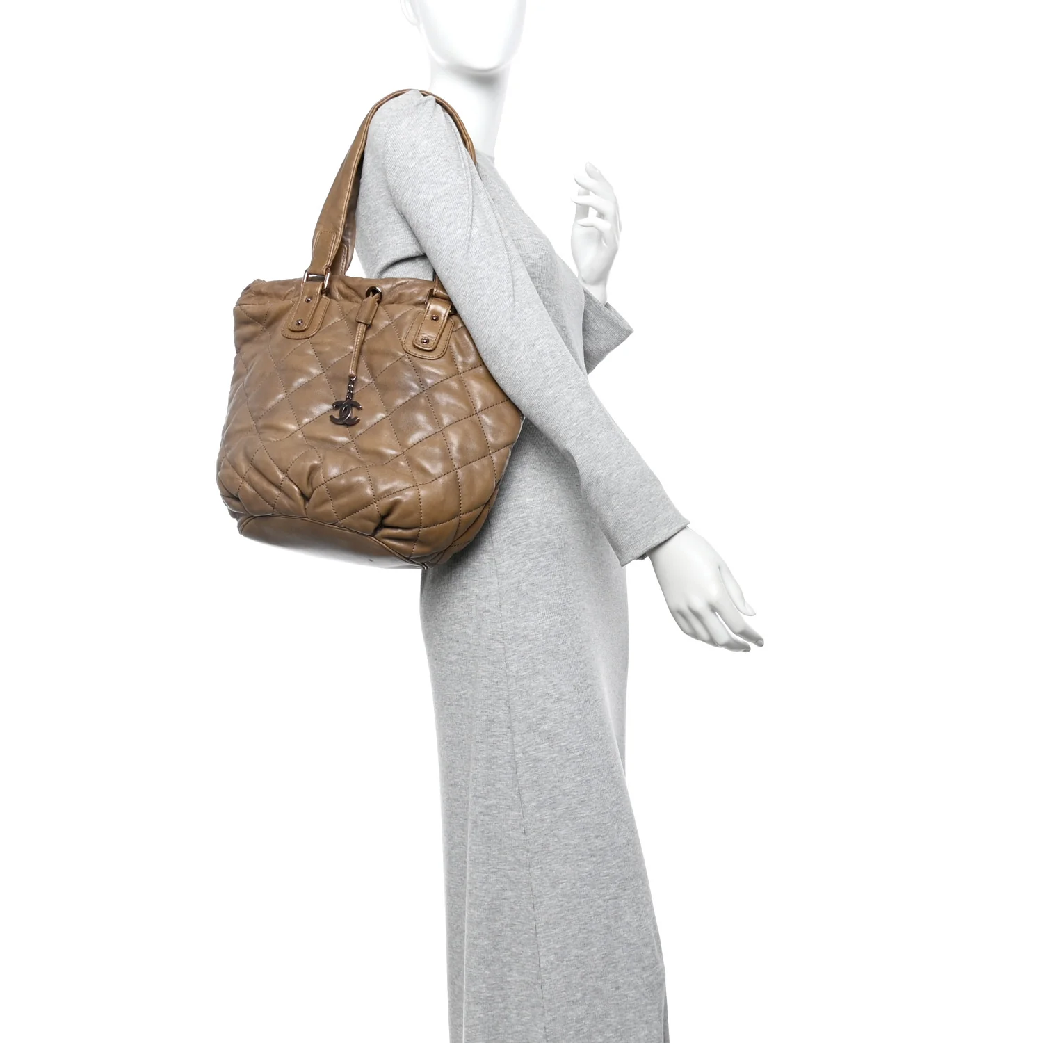 Lambskin Quilted Cloudy Bundle North South Tote Beige - Image 2