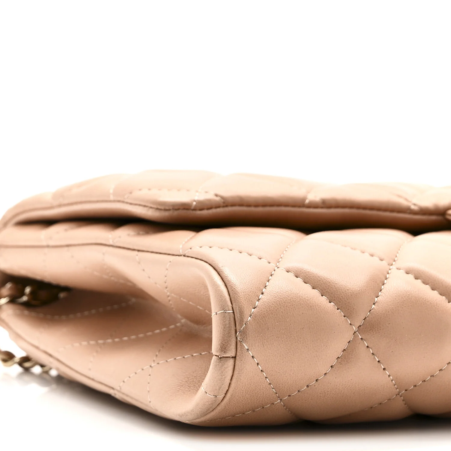 Lambskin Quilted Clutch with Chain Flap Beige Fonce - Image 10