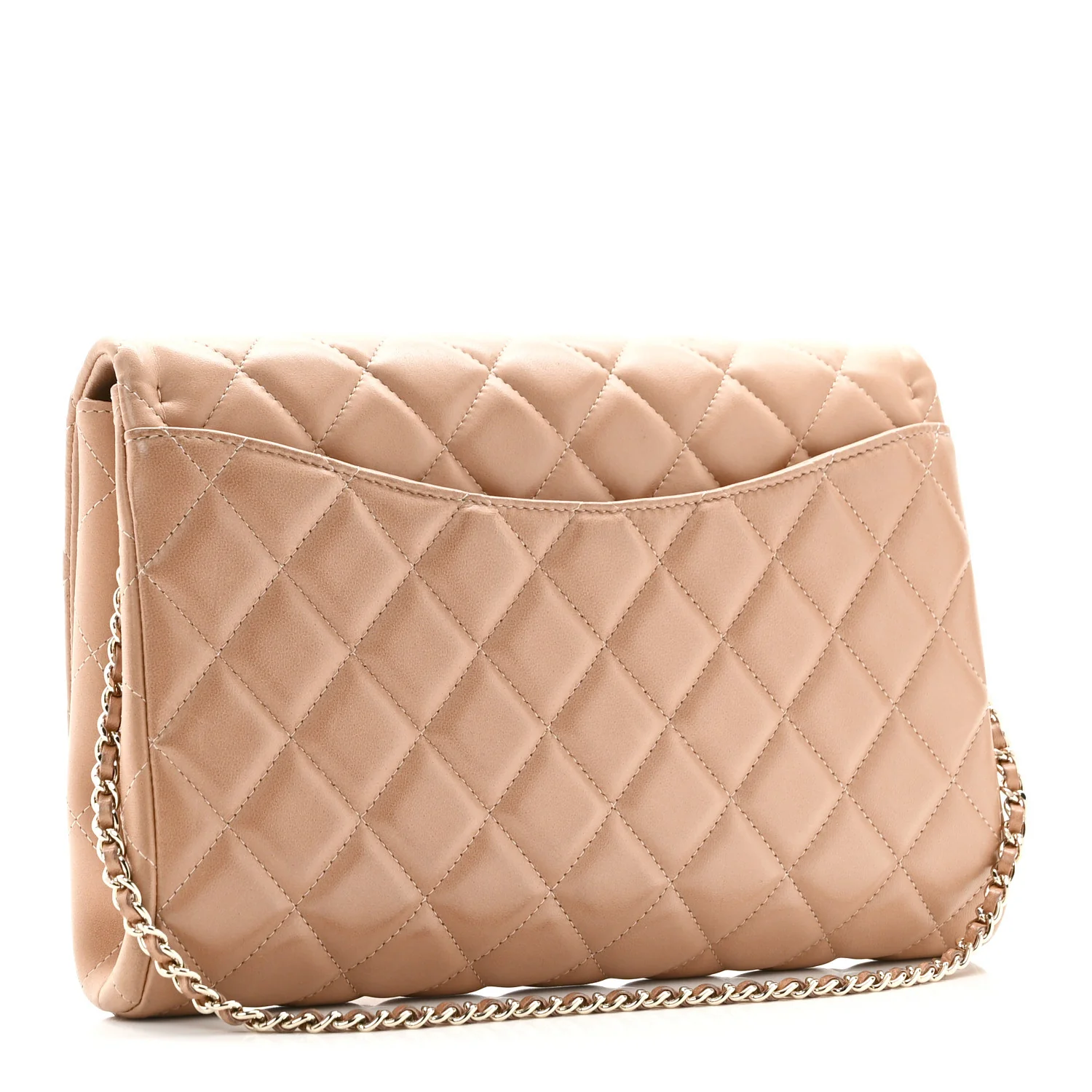 Lambskin Quilted Clutch with Chain Flap Beige Fonce - Image 3