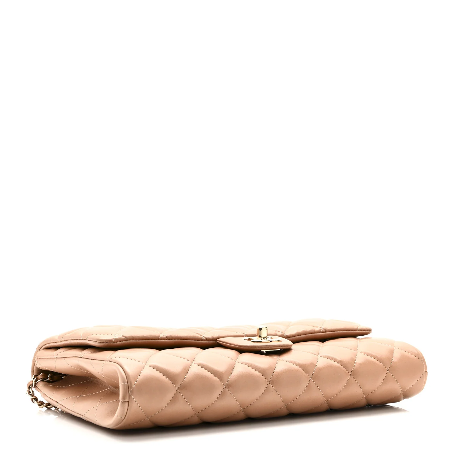 Lambskin Quilted Clutch with Chain Flap Beige Fonce - Image 4