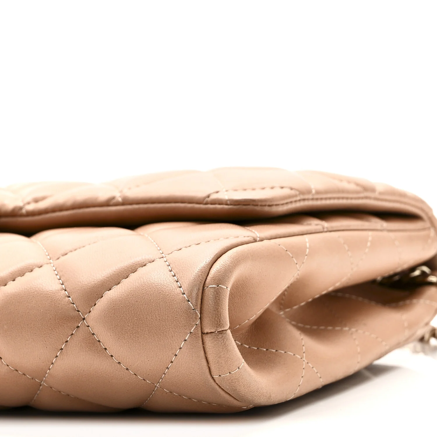 Lambskin Quilted Clutch with Chain Flap Beige Fonce - Image 9