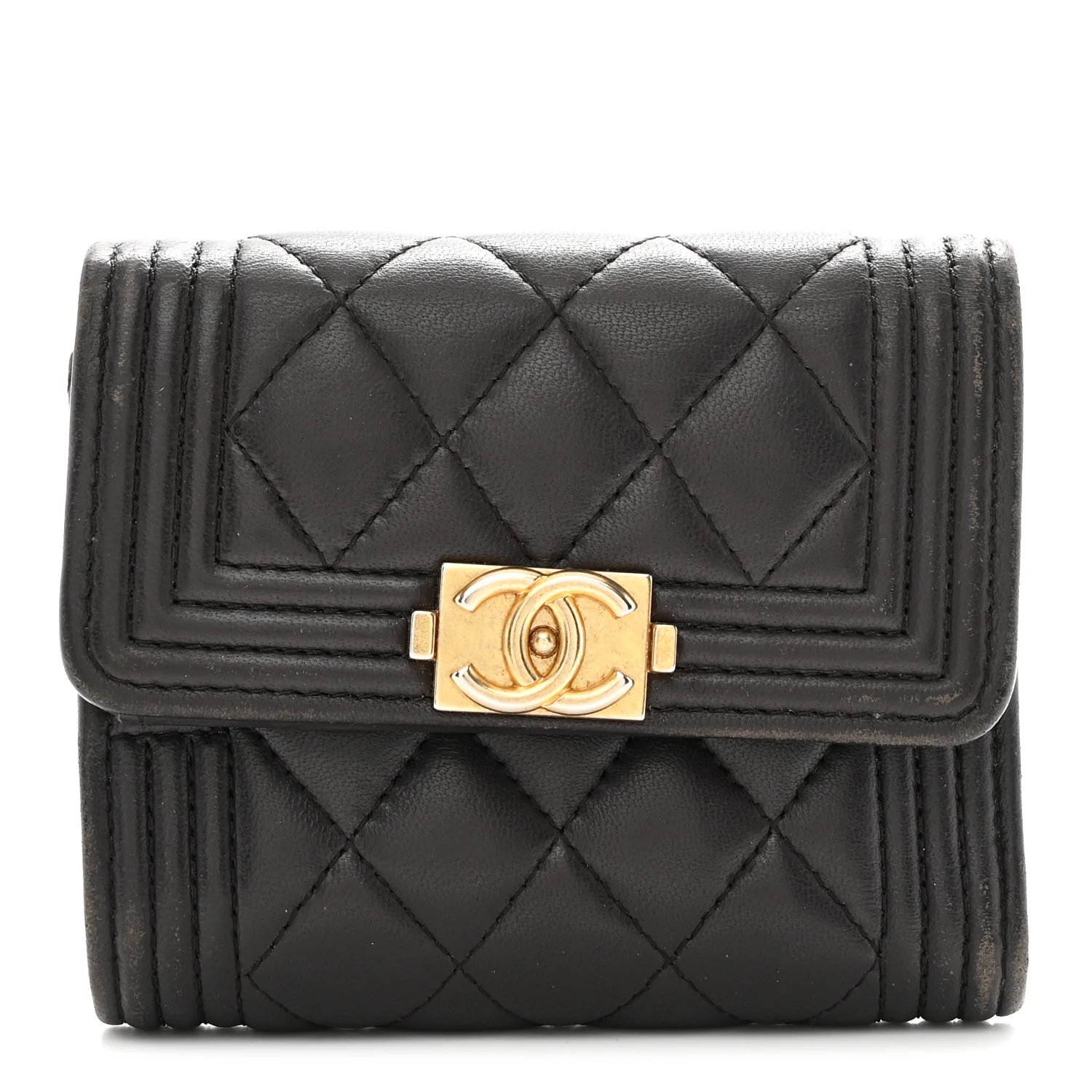 Lambskin Quilted Compact Boy Wallet Dark Grey