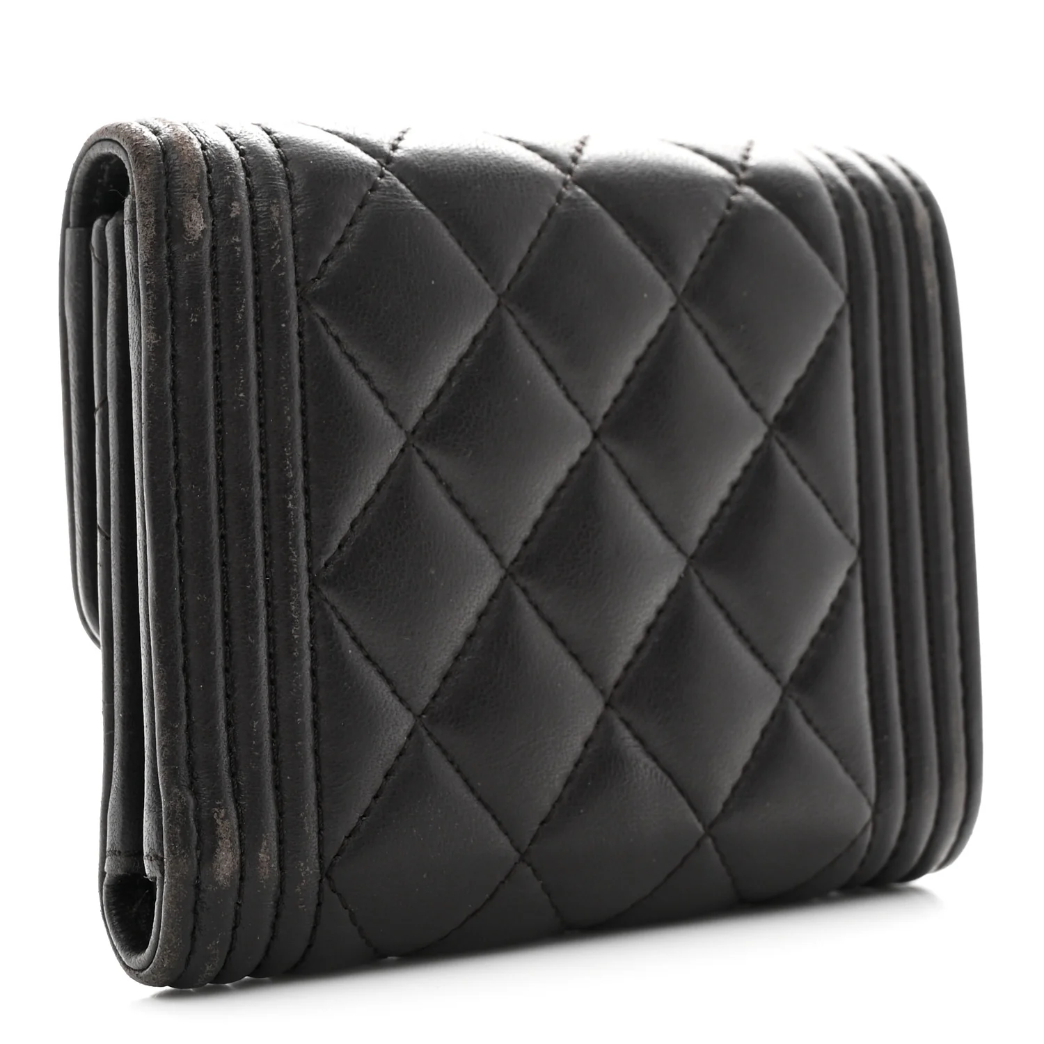 Lambskin Quilted Compact Boy Wallet Dark Grey - Image 3