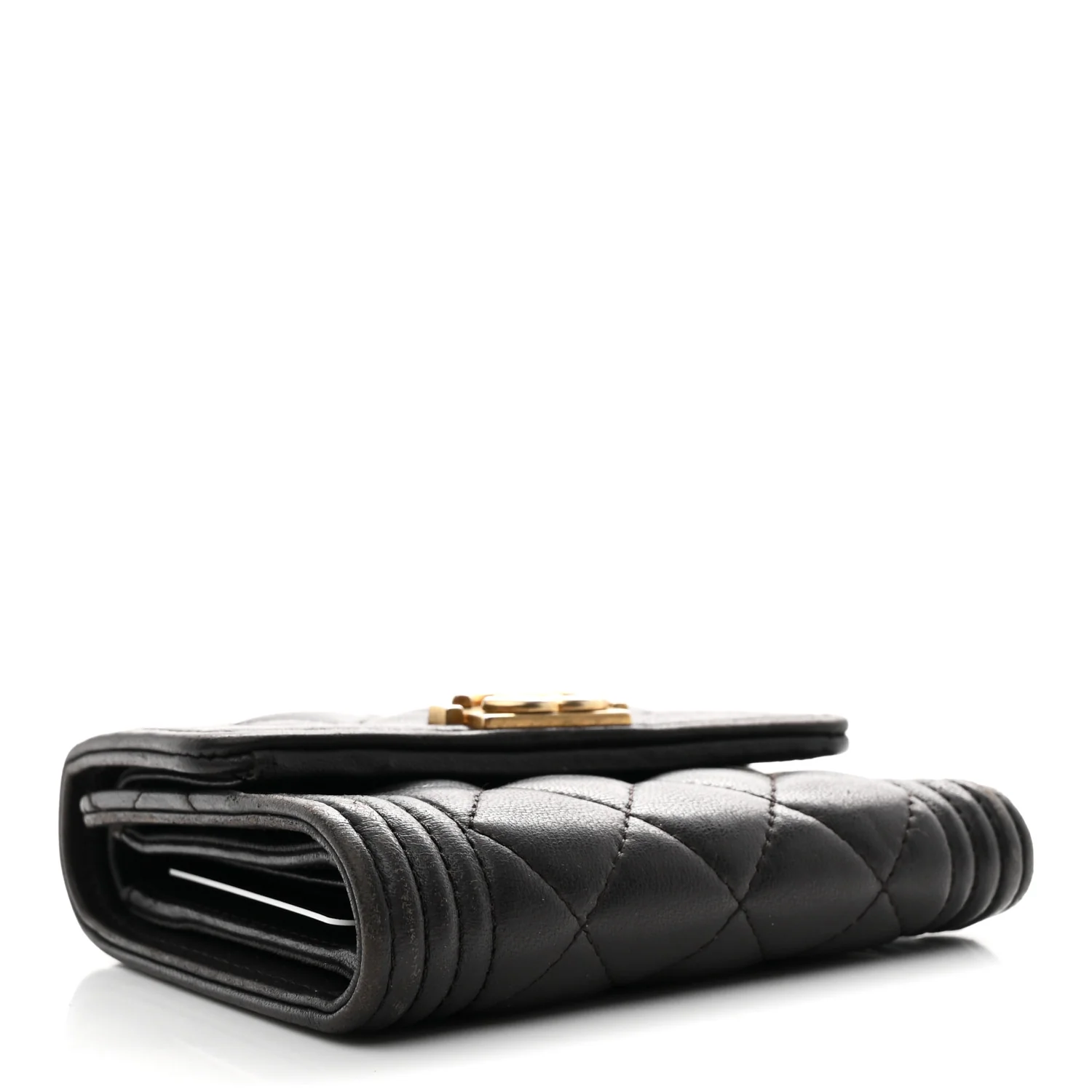 Lambskin Quilted Compact Boy Wallet Dark Grey - Image 4