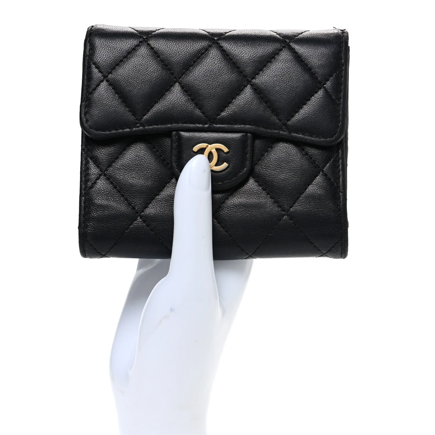 Lambskin Quilted Compact Flap Wallet Black - Image 2