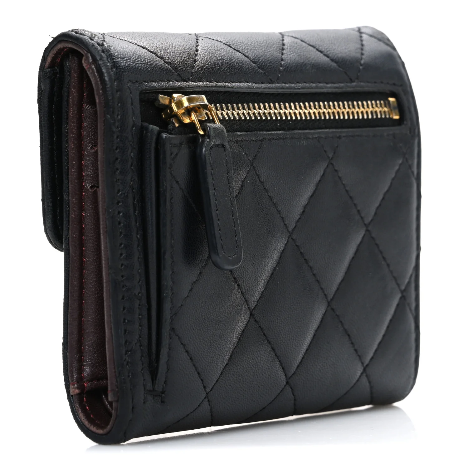 Lambskin Quilted Compact Flap Wallet Black - Image 3