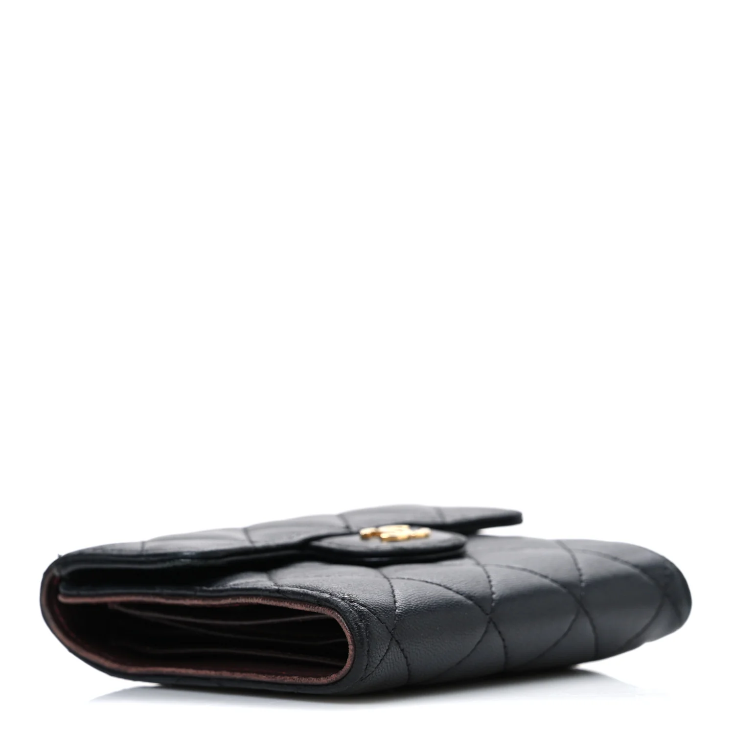 Lambskin Quilted Compact Flap Wallet Black - Image 4