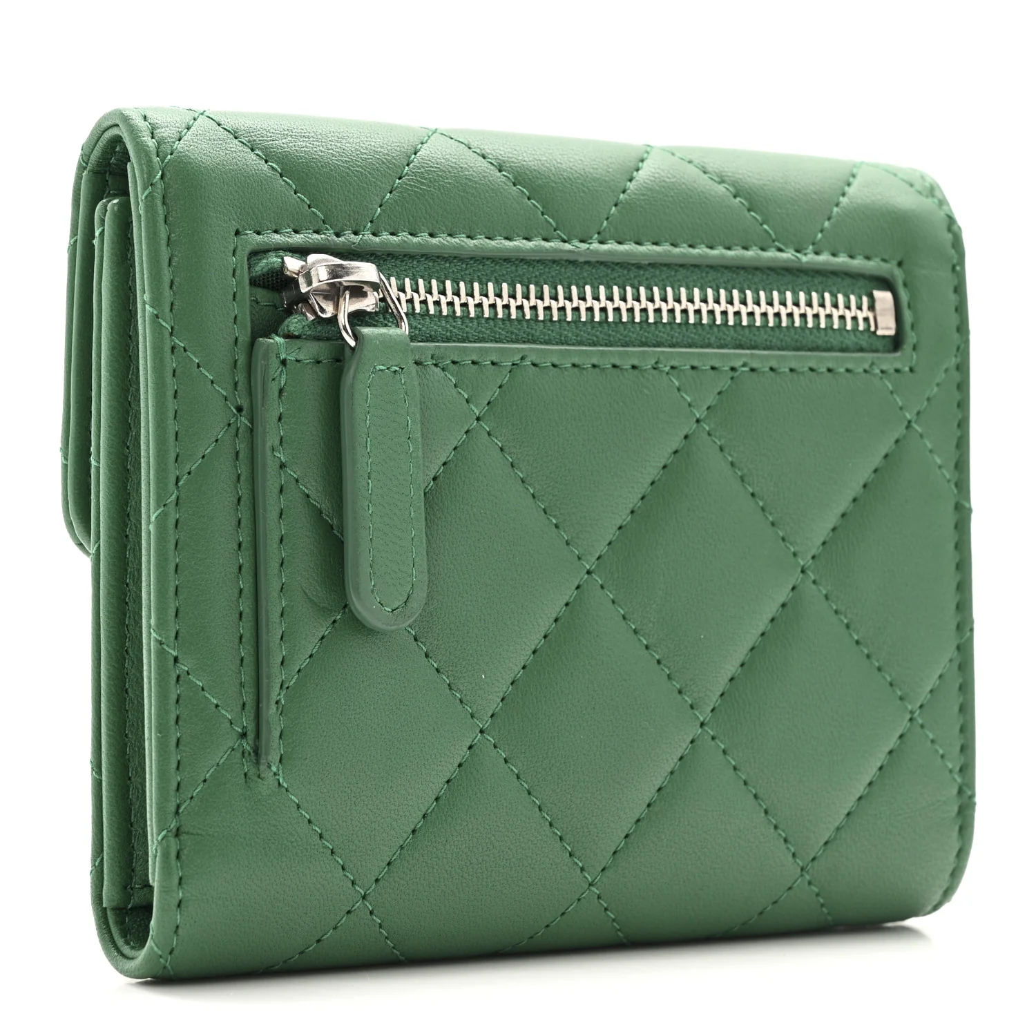 Lambskin Quilted Compact Flap Wallet Green - Image 3