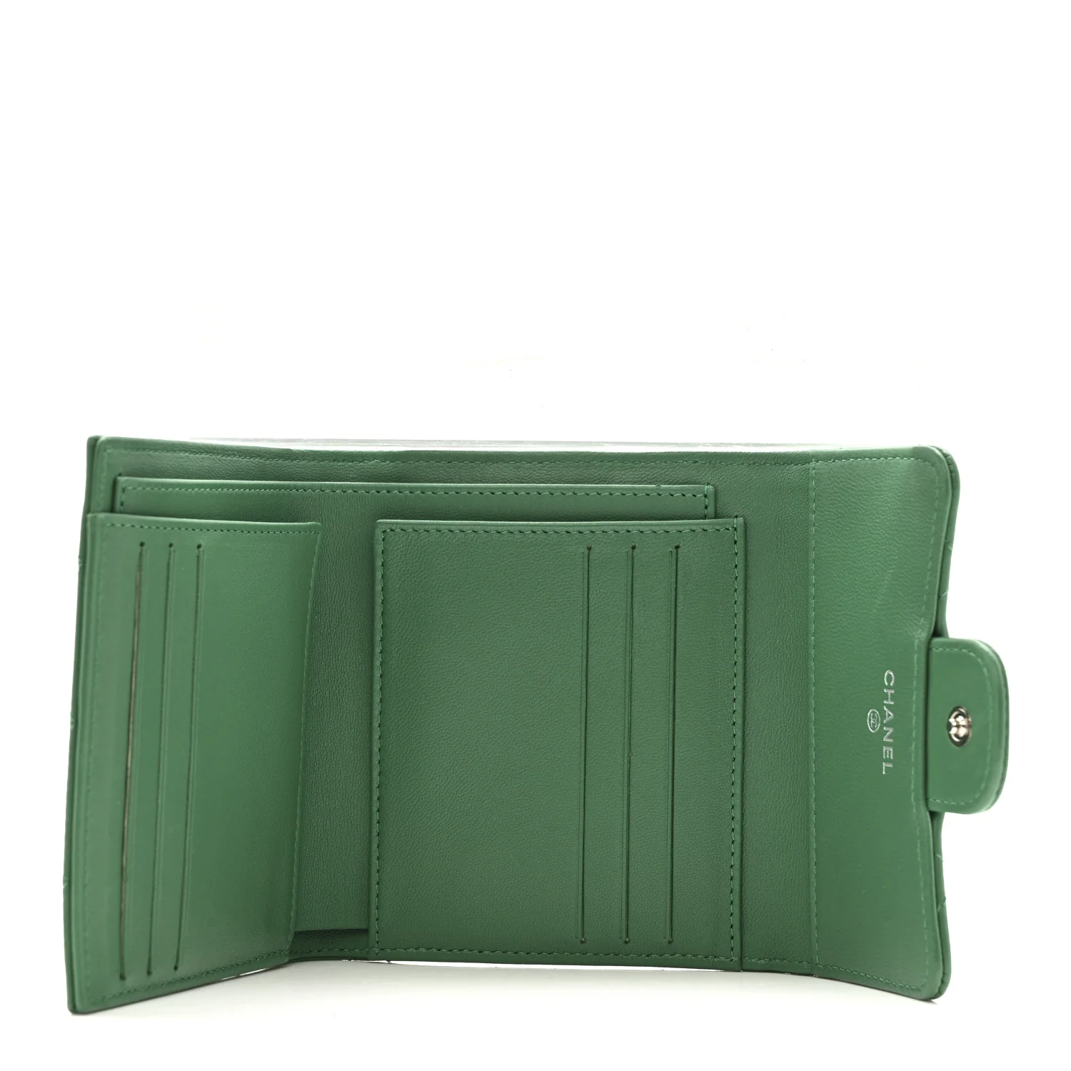 Lambskin Quilted Compact Flap Wallet Green - Image 5