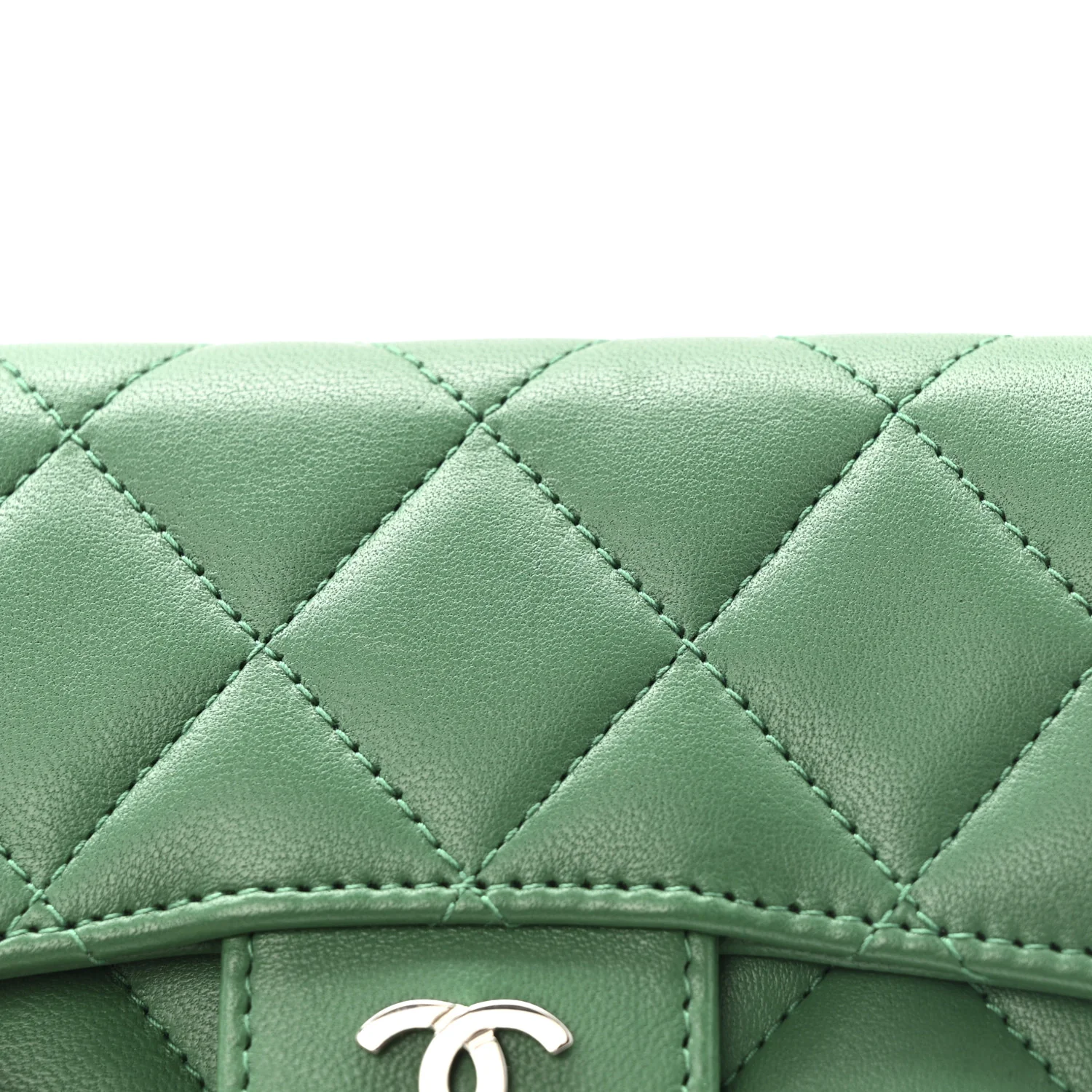 Lambskin Quilted Compact Flap Wallet Green - Image 9