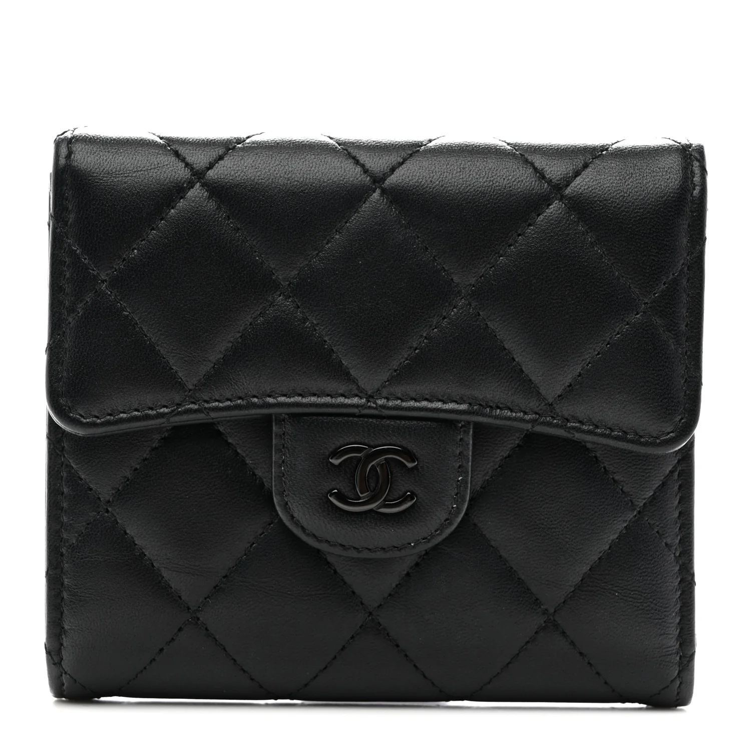 Lambskin Quilted Compact Flap Wallet So Black