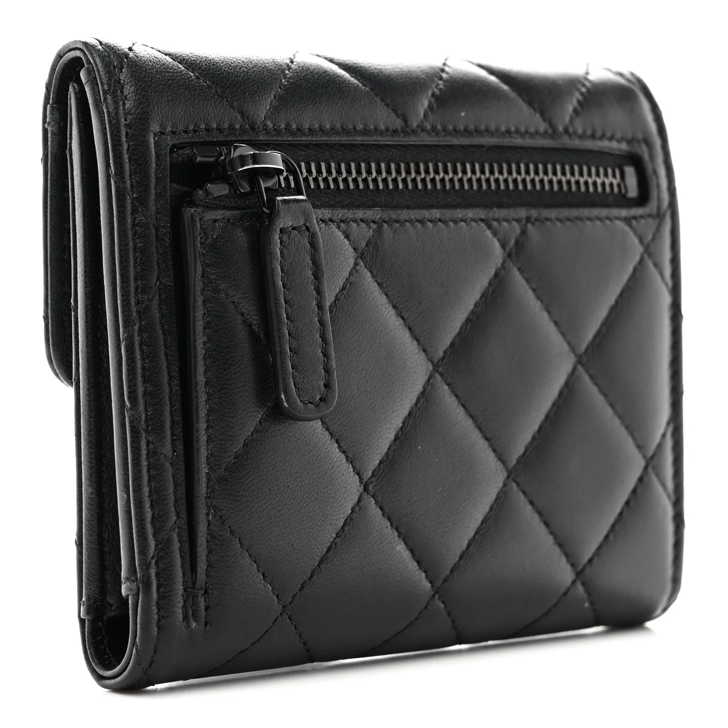 Lambskin Quilted Compact Flap Wallet So Black - Image 3