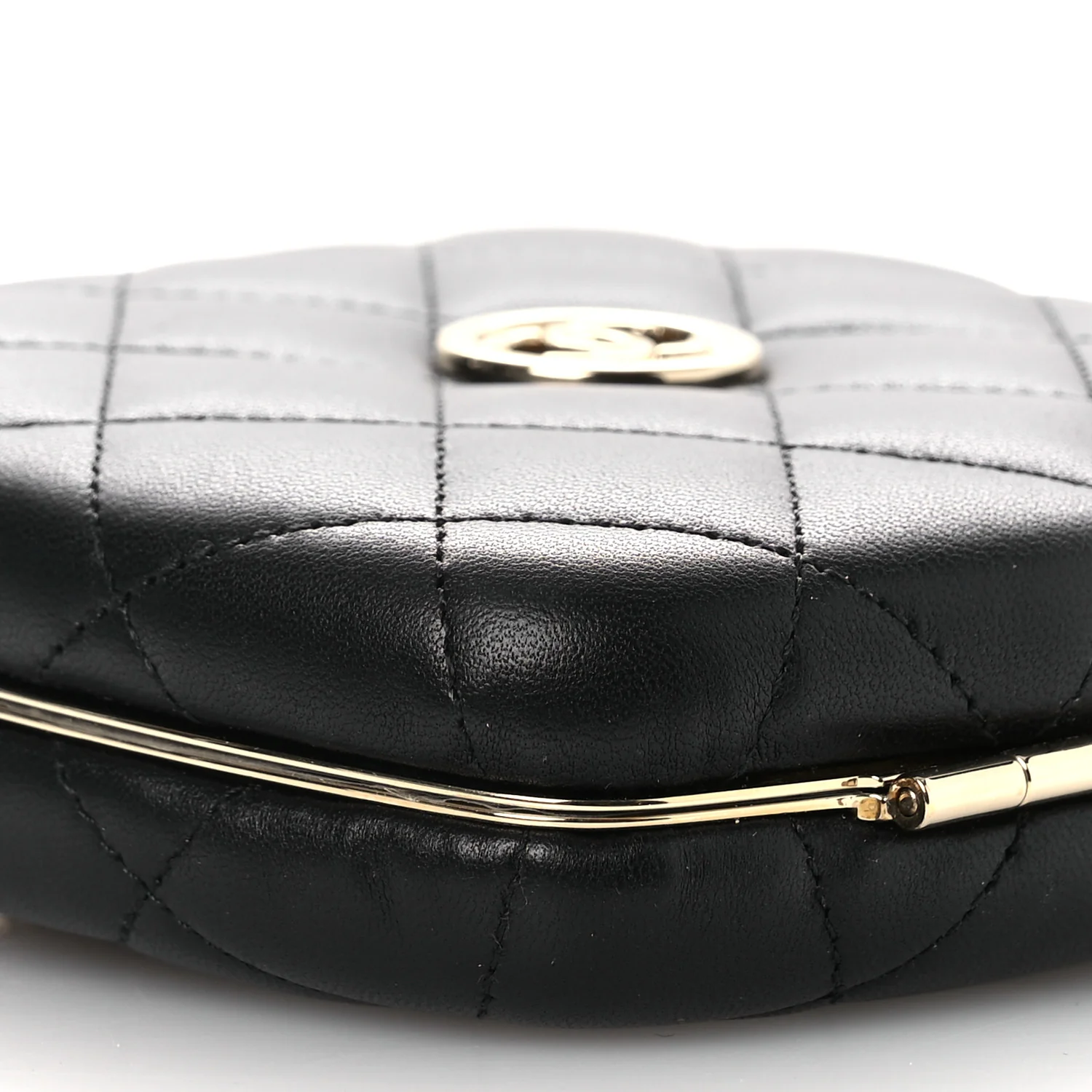 Lambskin Quilted Compact Vanity Case Purse With Chain Black - Image 10