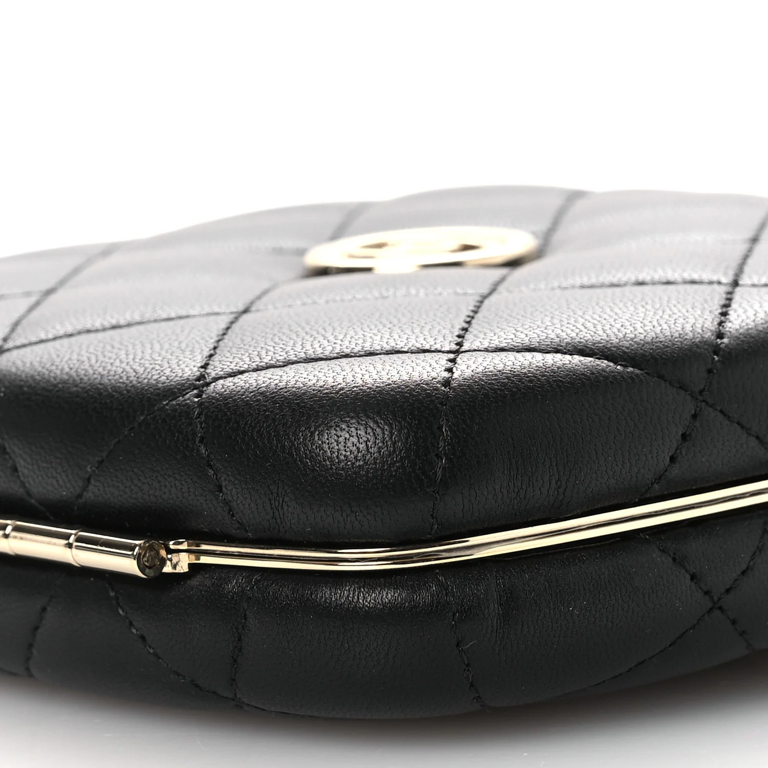 Lambskin Quilted Compact Vanity Case Purse With Chain Black - Image 11