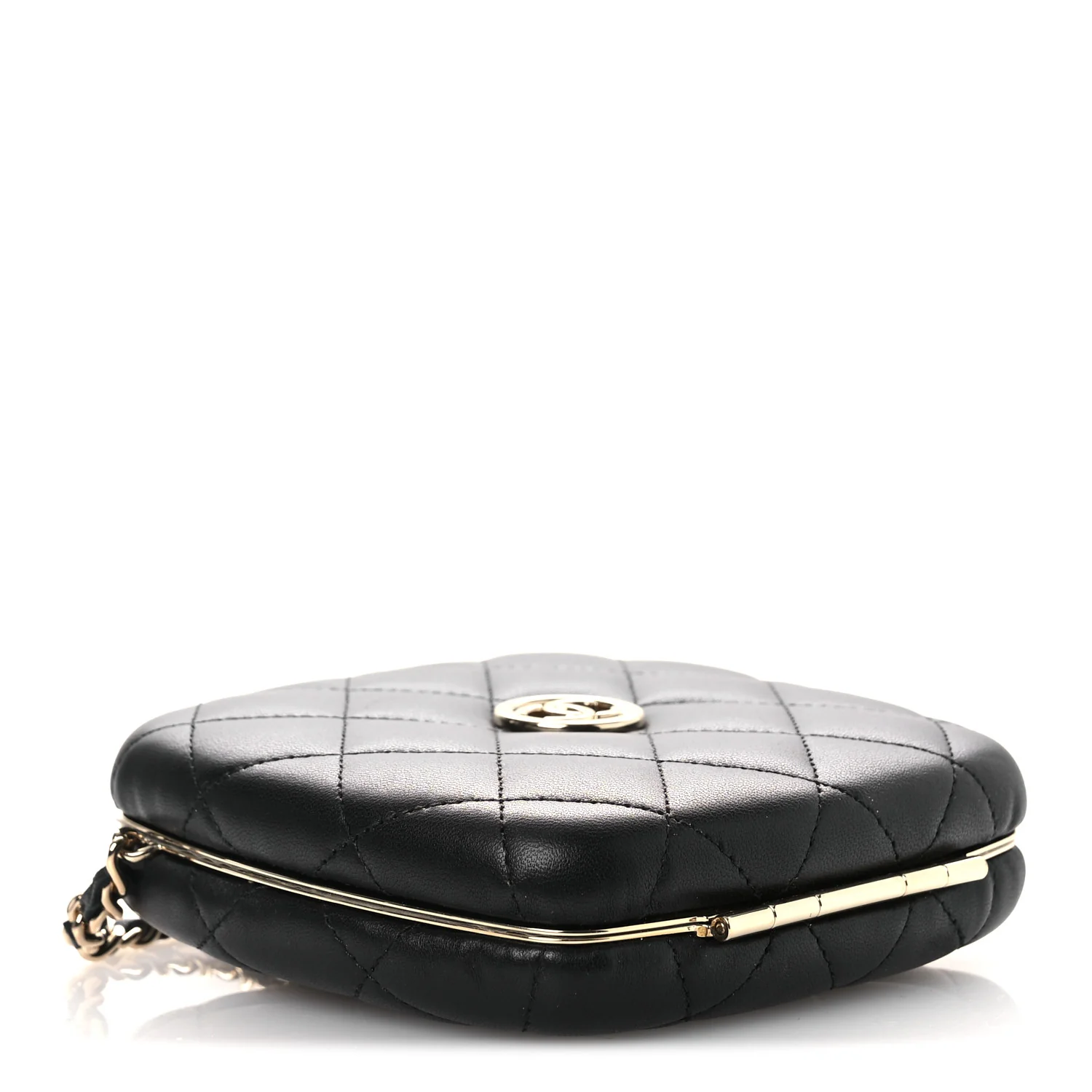 Lambskin Quilted Compact Vanity Case Purse With Chain Black - Image 4