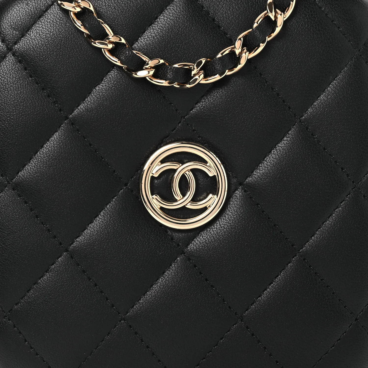 Lambskin Quilted Compact Vanity Case Purse With Chain Black - Image 9