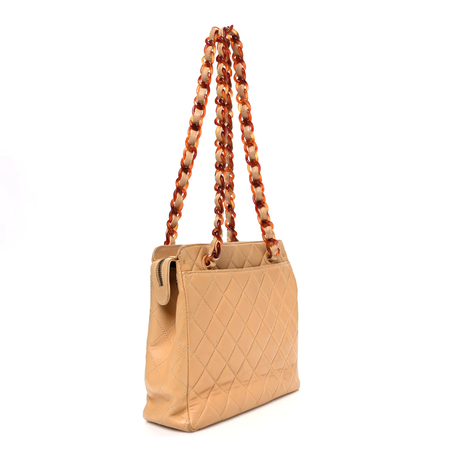 Lambskin Quilted Diamond CC Bekko Chain Shoulder Bag Beige - Image 3
