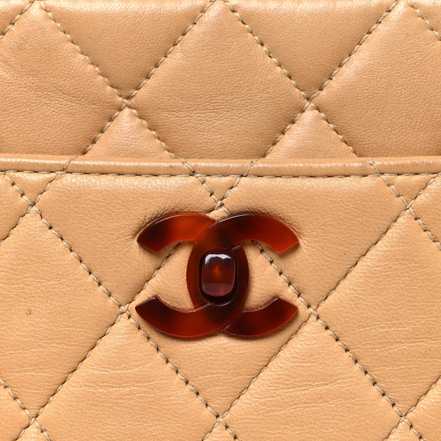 Lambskin Quilted Diamond CC Bekko Chain Shoulder Bag Beige - Image 9