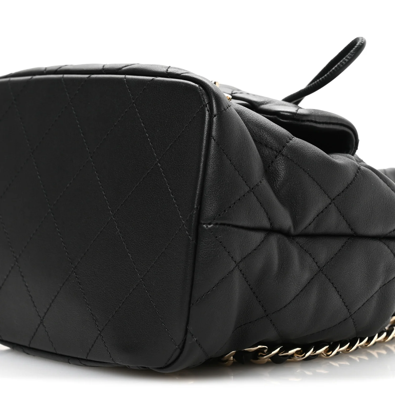 Lambskin Quilted Double Pocket Drawstring Backpack Black - Image 10