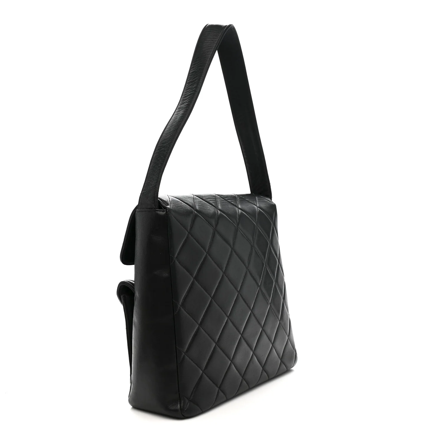 Lambskin Quilted Double Pocket Shoulder Bag Black - Image 3