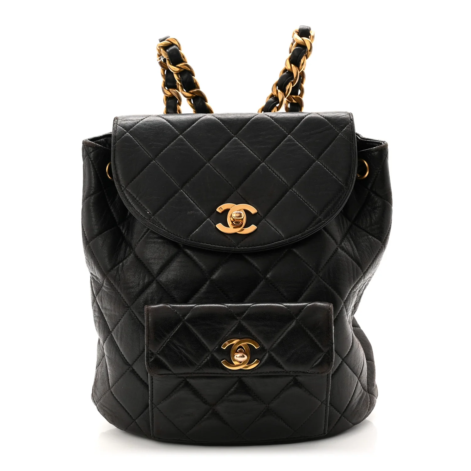 Lambskin Quilted Drawstring Backpack Black