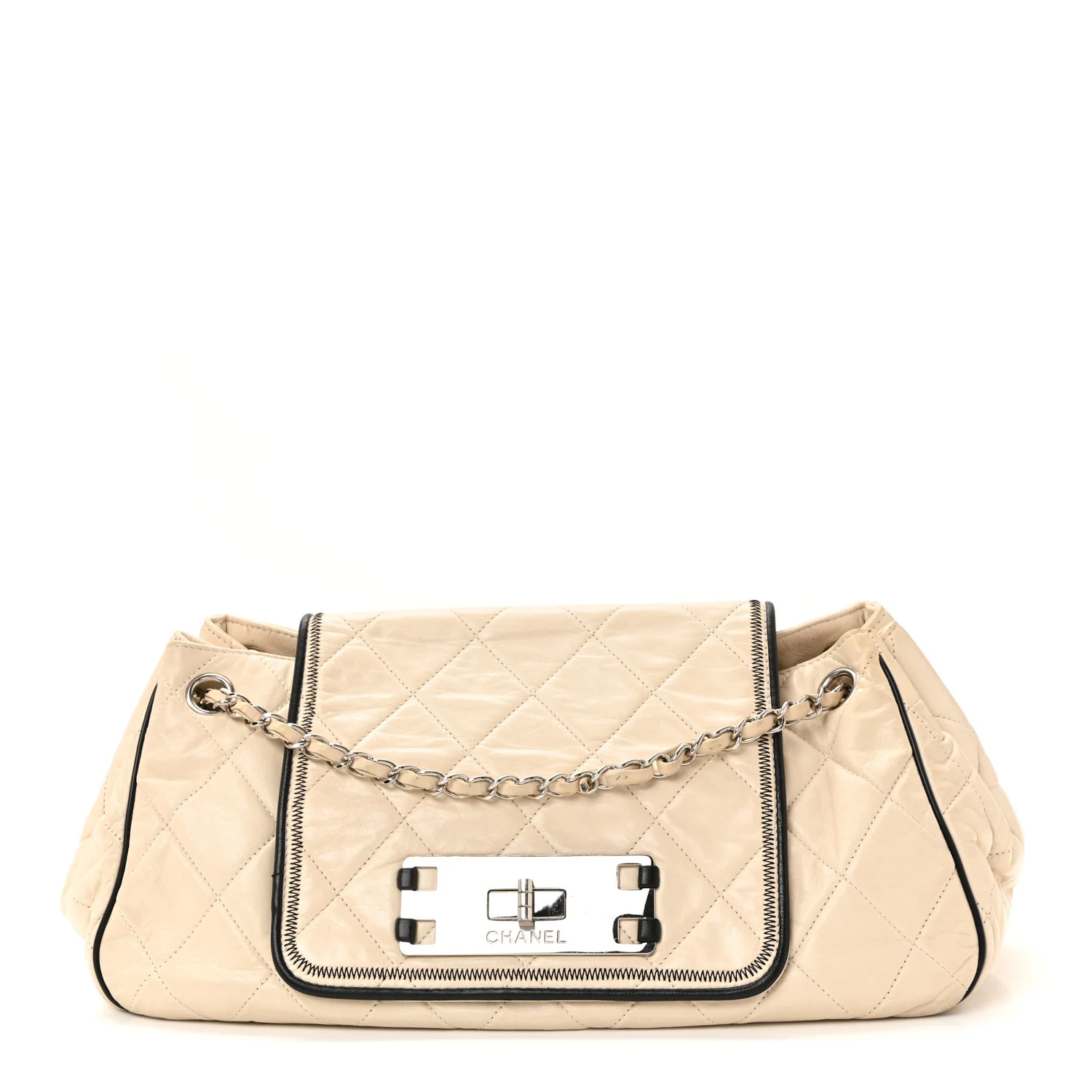 Lambskin Quilted East West Accordion Flap Ivory