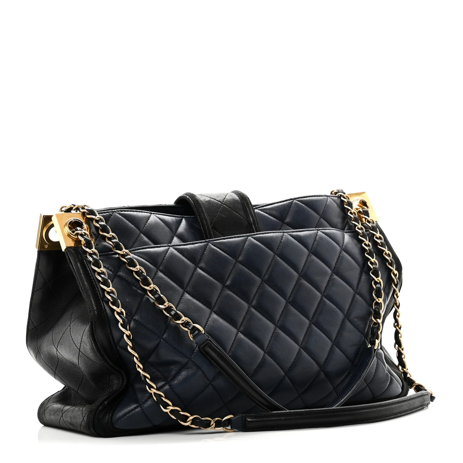 Lambskin Quilted Elegant CC Shopping Tote Navy Black - Image 3