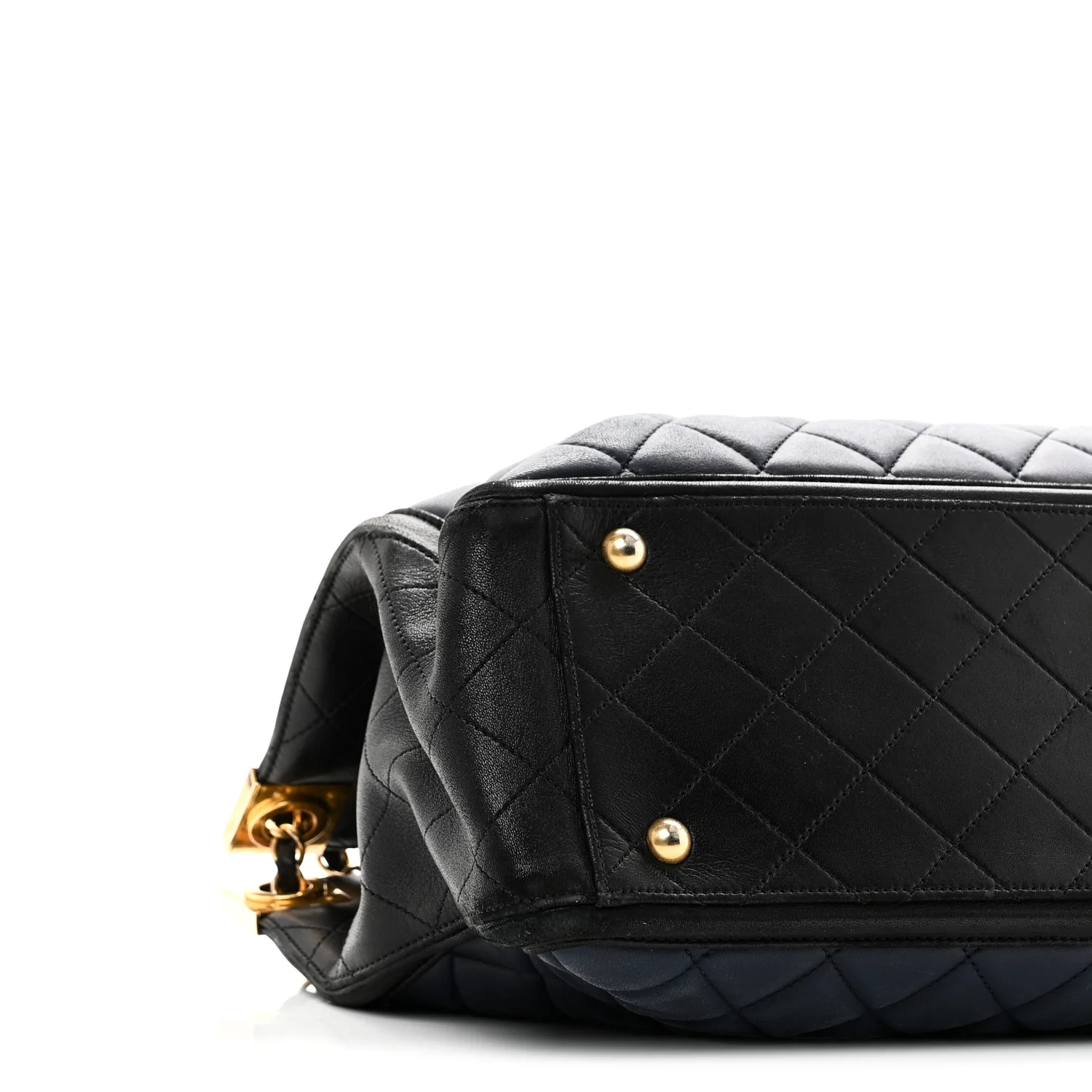 Lambskin Quilted Elegant CC Shopping Tote Navy Black - Image 9