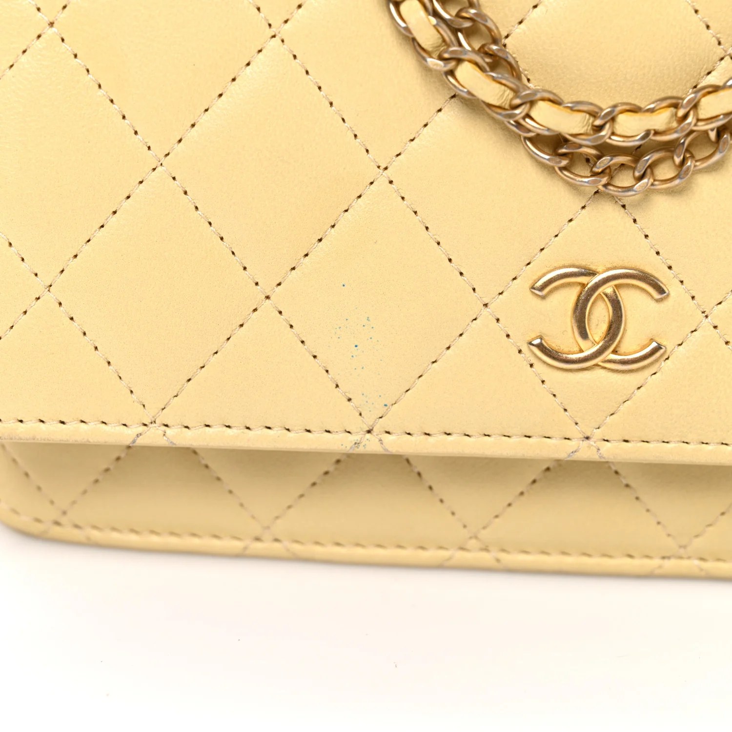 Lambskin Quilted Enamel Wallet On Chain WOC Yellow - Image 12