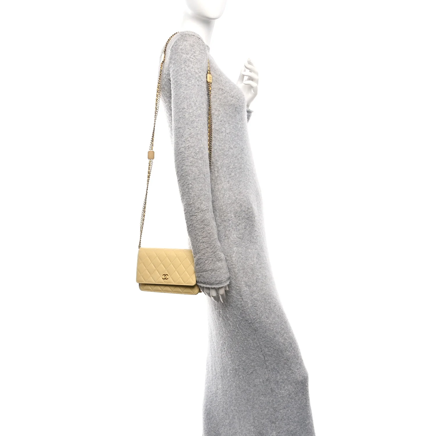 Lambskin Quilted Enamel Wallet On Chain WOC Yellow - Image 2