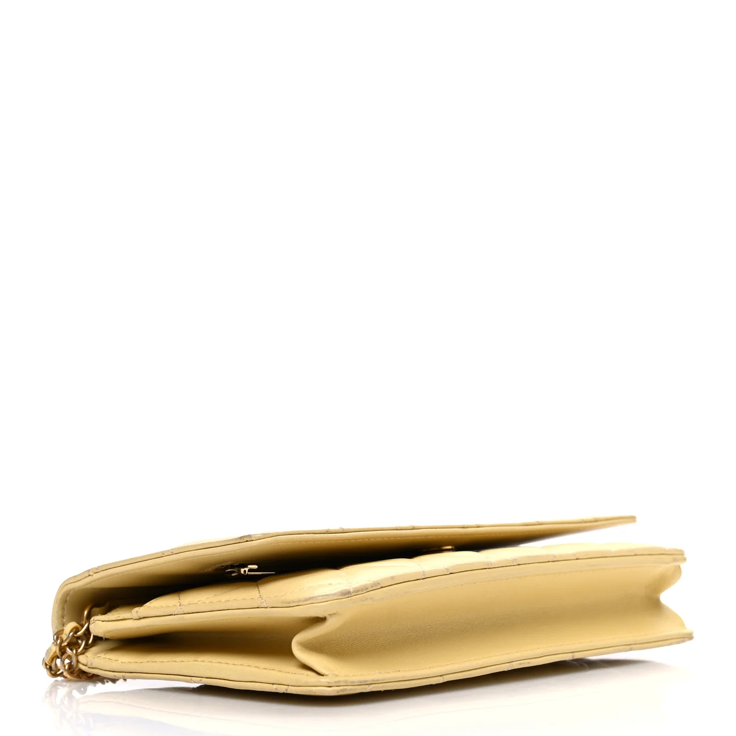 Lambskin Quilted Enamel Wallet On Chain WOC Yellow - Image 4