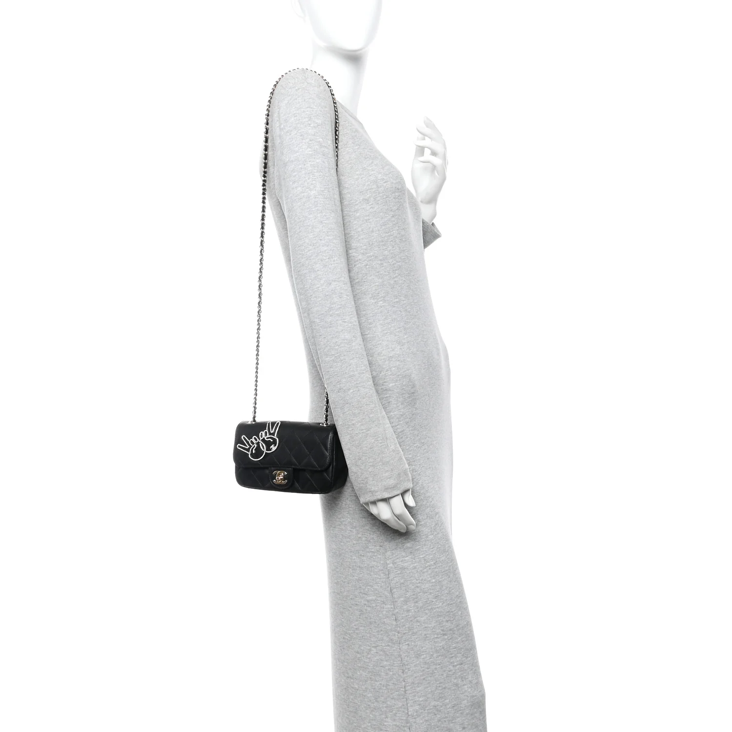 Lambskin Quilted Extra Mini V For Victory Flap Black - Image 2