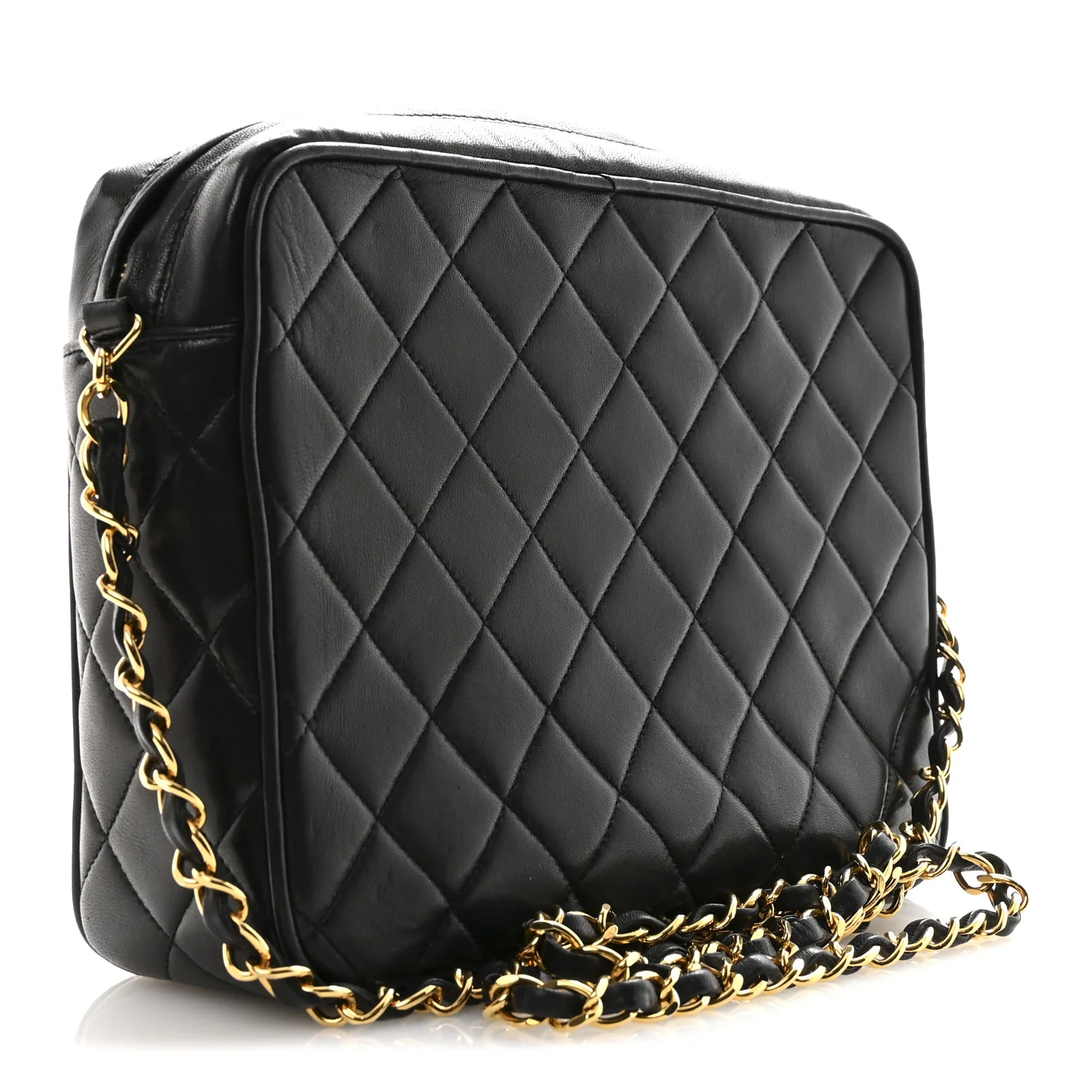 Lambskin Quilted Flap Camera Tassel Case Black - Image 3