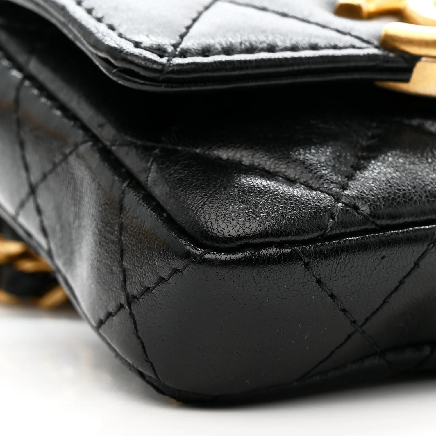 Lambskin Quilted Flap Chain Belt Bag Black - Image 10