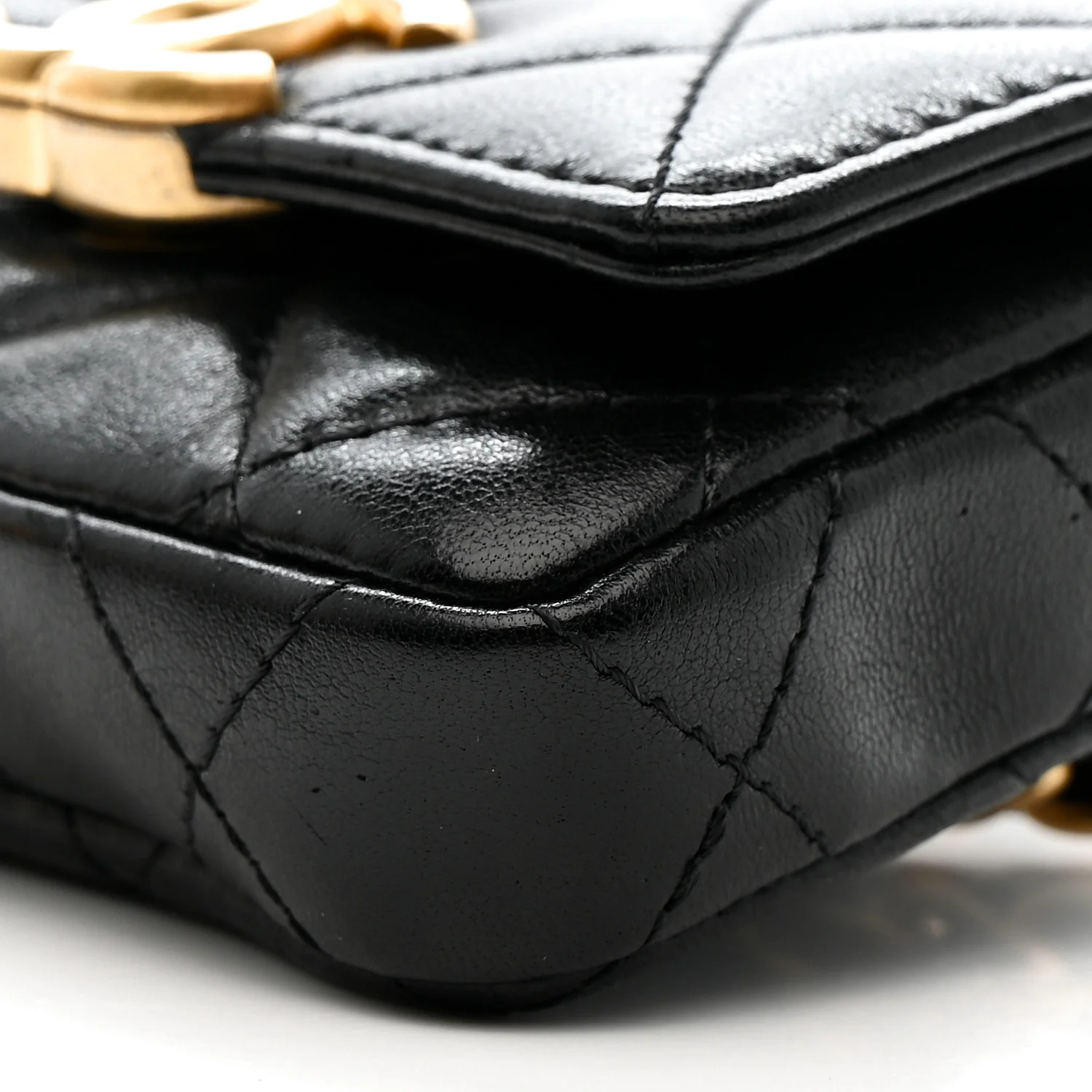Lambskin Quilted Flap Chain Belt Bag Black - Image 11
