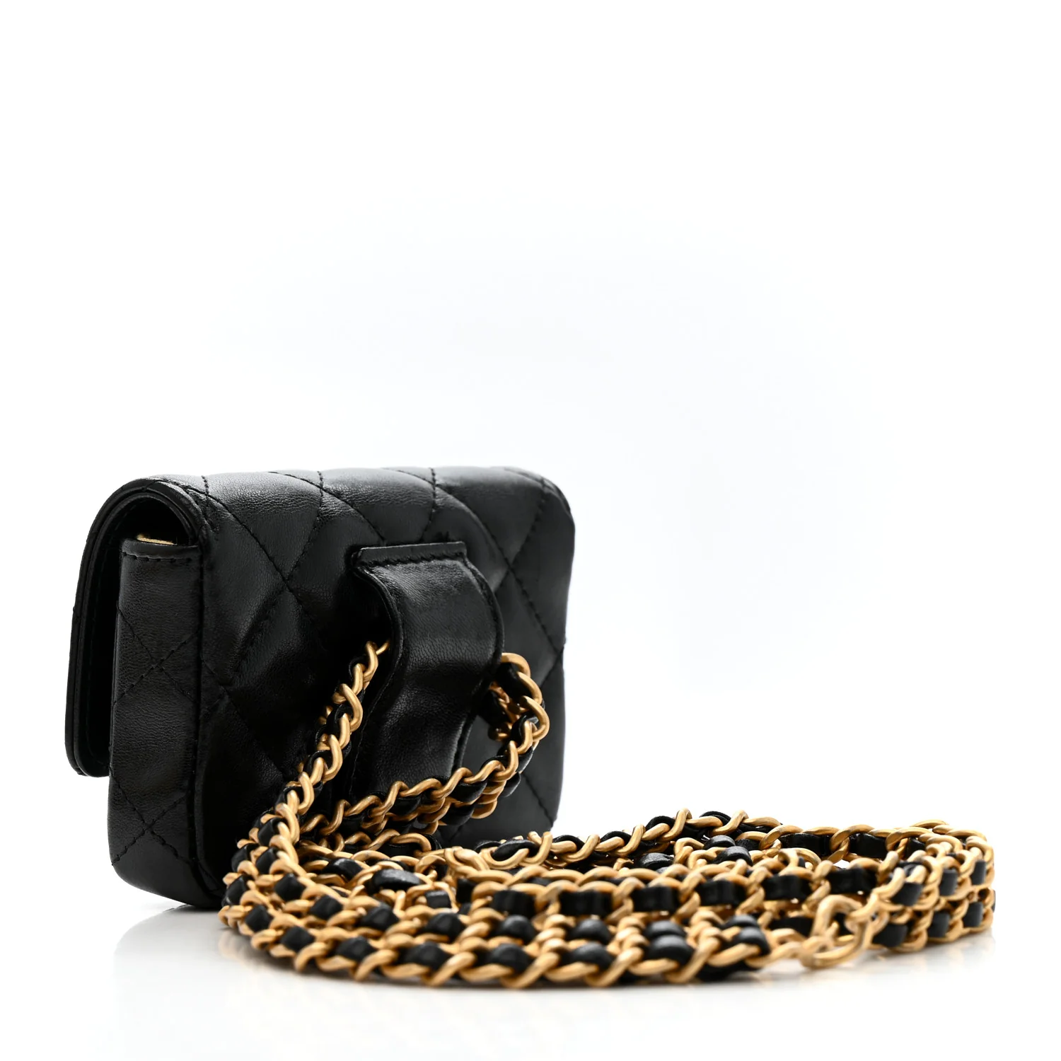 Lambskin Quilted Flap Chain Belt Bag Black - Image 4