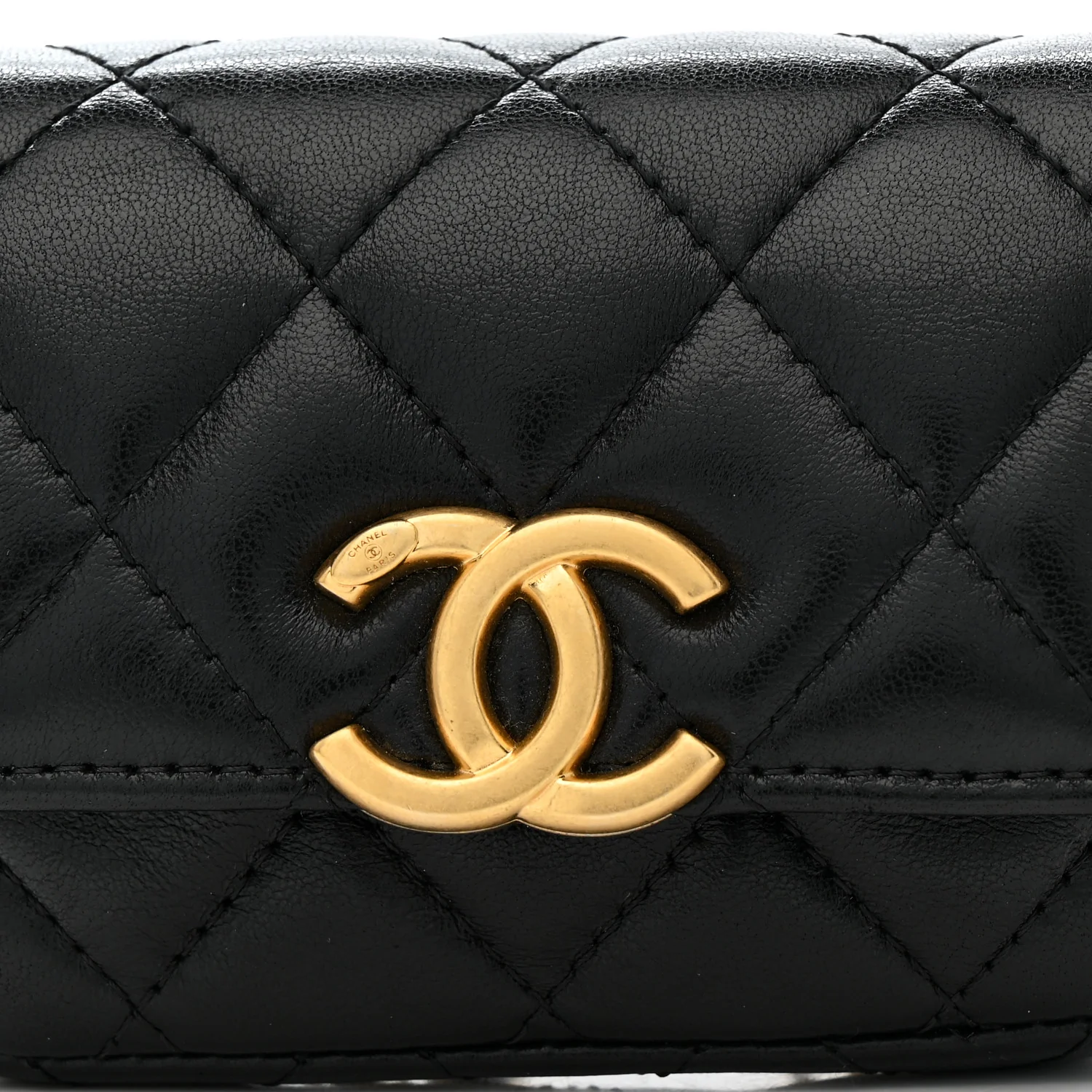Lambskin Quilted Flap Chain Belt Bag Black - Image 9