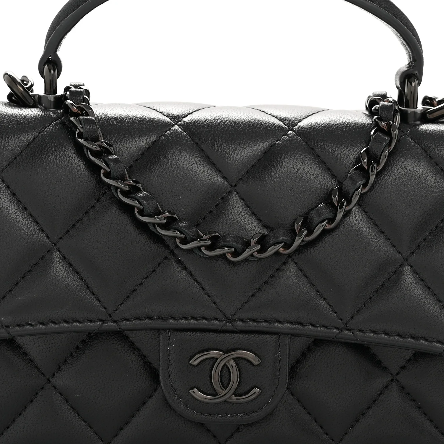 Lambskin Quilted Flap Phone Holder With Chain So Black - Image 23