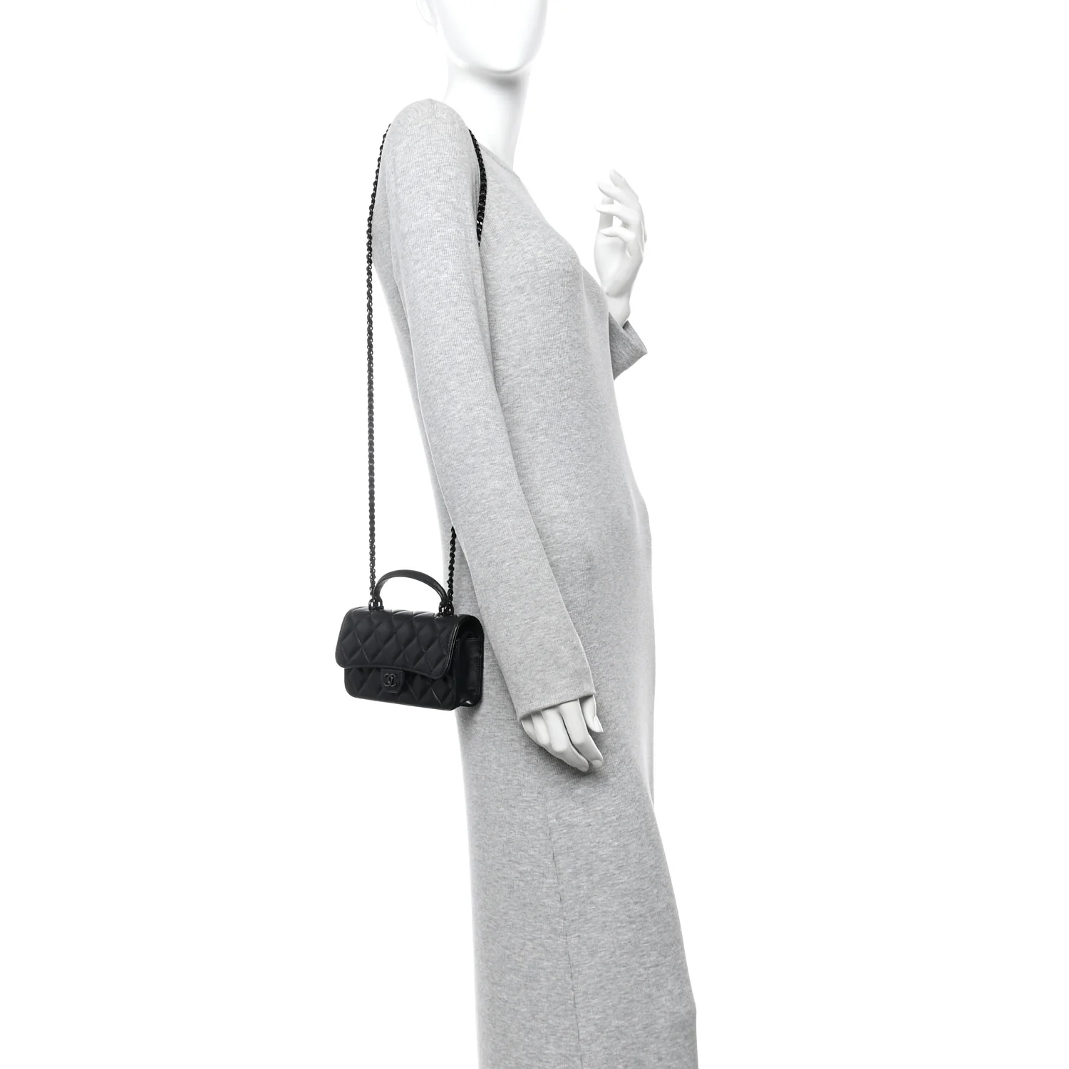 Lambskin Quilted Flap Phone Holder With Chain So Black - Image 4