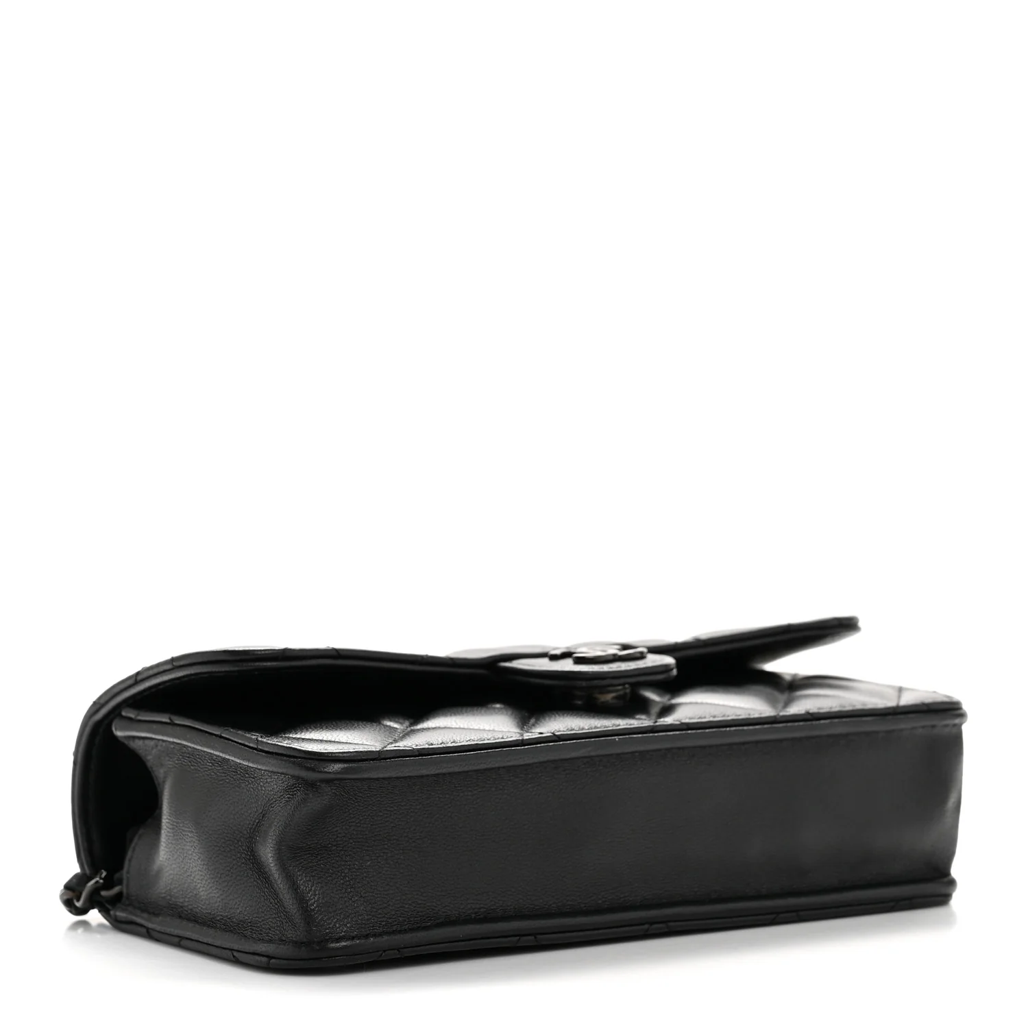Lambskin Quilted Flap Phone Holder With Chain So Black - Image 8