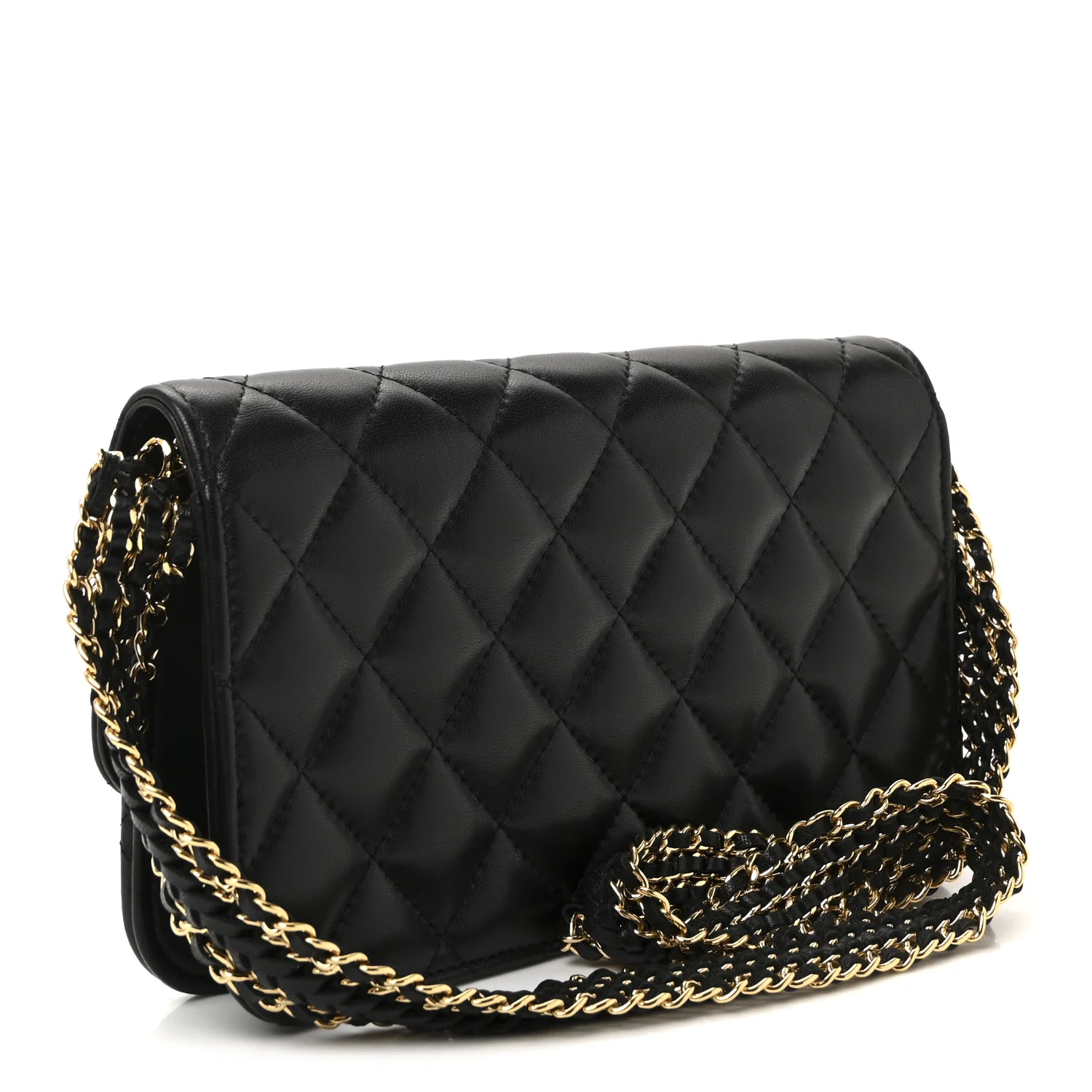 Lambskin Quilted Flap Shoulder Bag Chain Black - Image 3