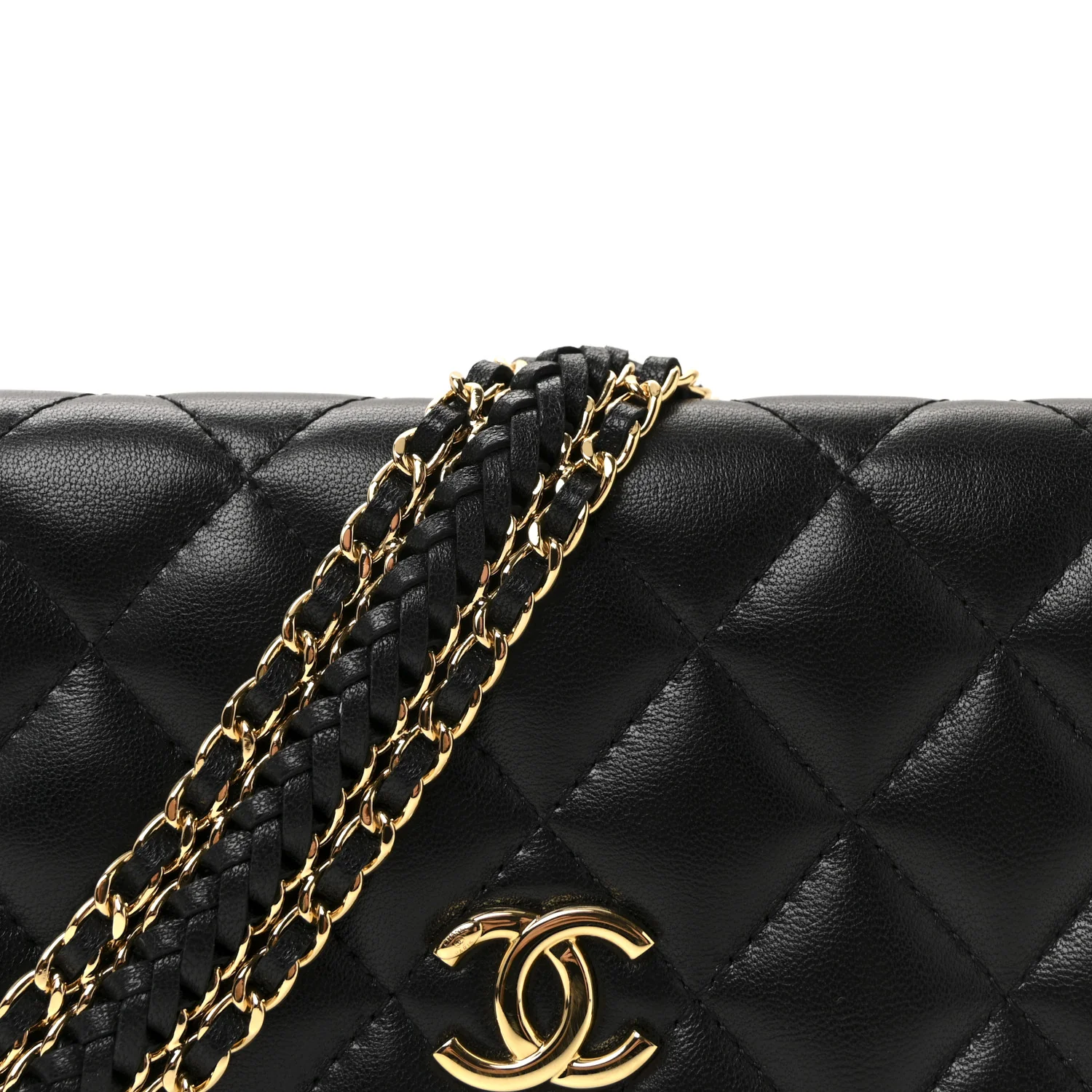Lambskin Quilted Flap Shoulder Bag Chain Black - Image 9