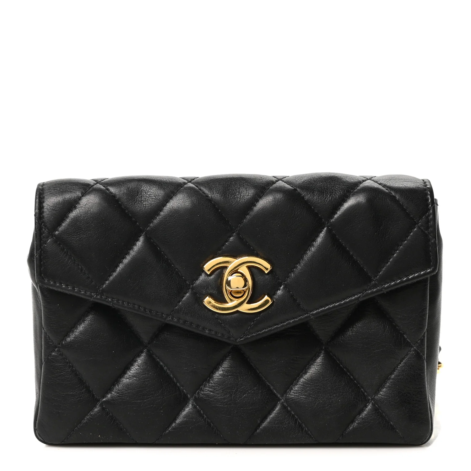 Lambskin Quilted Flap Waist Belt Bag 75 30 Black