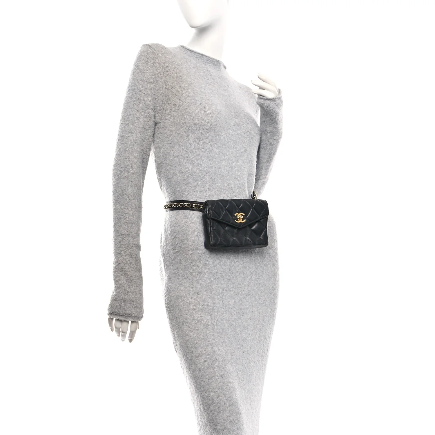 Lambskin Quilted Flap Waist Belt Bag 75 30 Black - Image 2