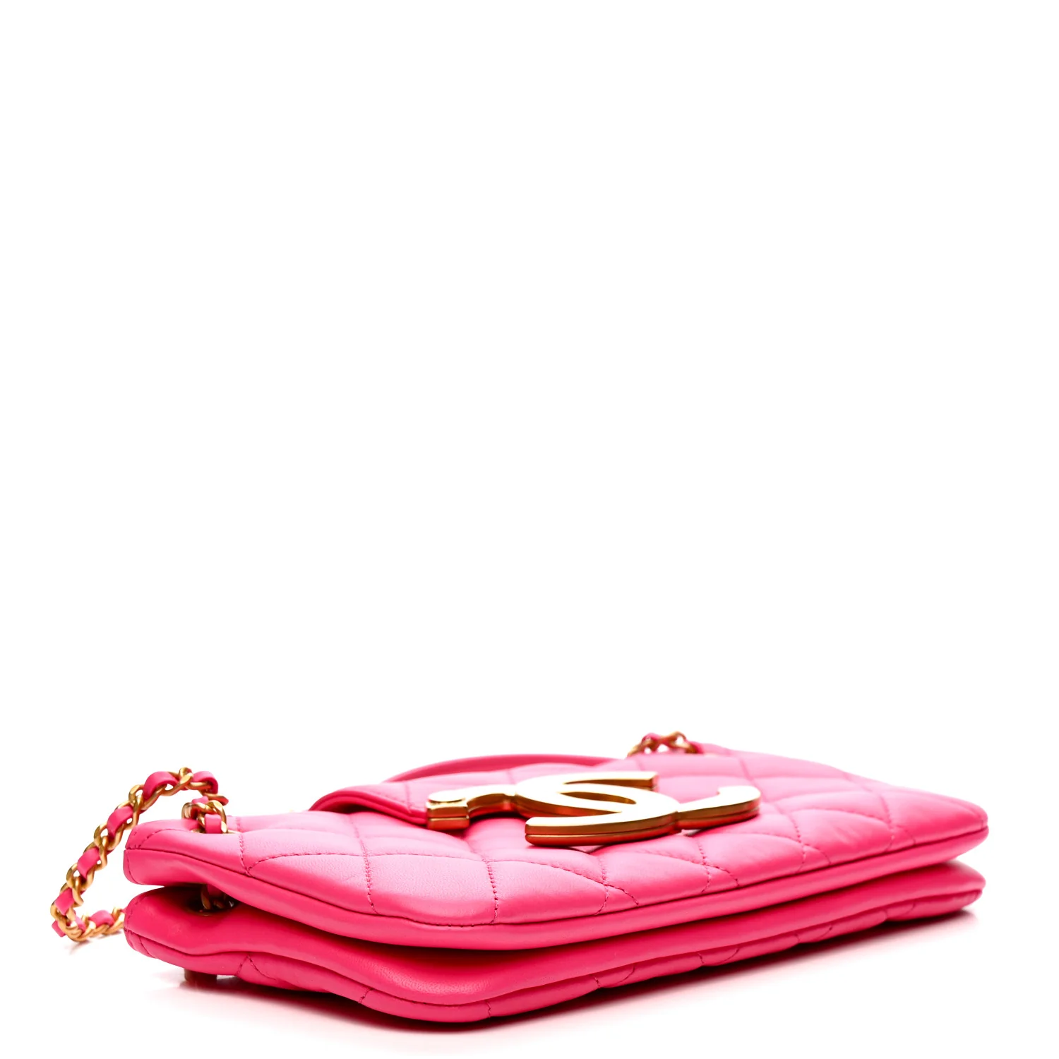 Lambskin Quilted Giant CC Baguette Bag Fuchsia - Image 4