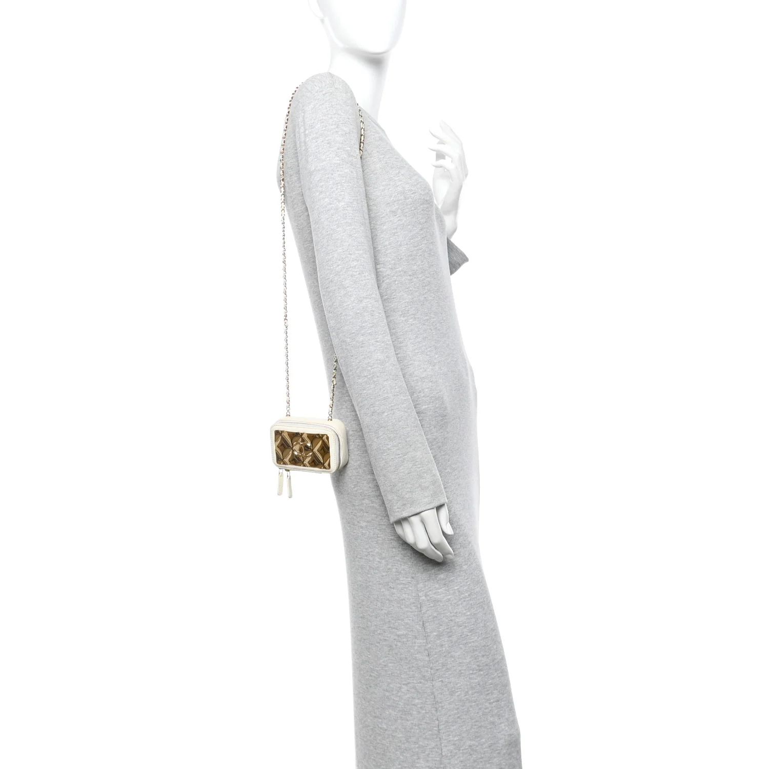 Lambskin Quilted Golden Plate Clutch With Chain White - Image 2